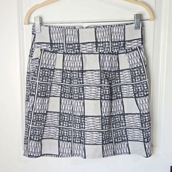 Banana Republic Gray Linen Blend Plaid Pleated Skirt - Size 0 - Picture 1 of 13